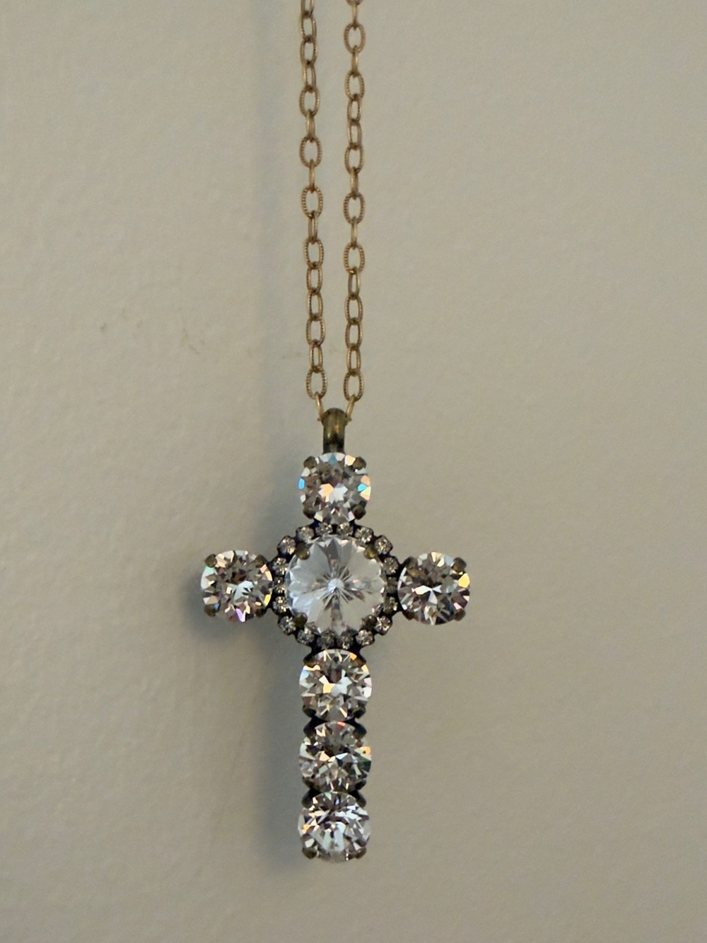 Silver brass Gold Crystal Cross Necklace